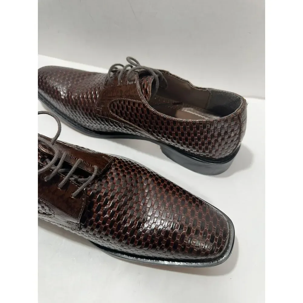 Stacy Adams Mens 10.5 Sanfillipo Basket Weave‎ Print Leather Oxford Dress Cognac